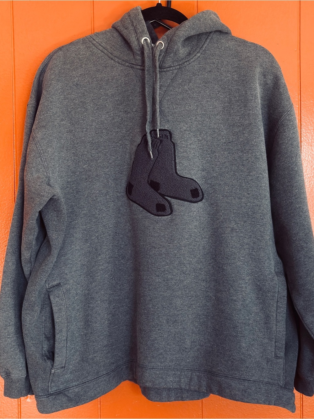 Majestic Boston Red Socks Gray Hoodie with Embroidered Sock Patch